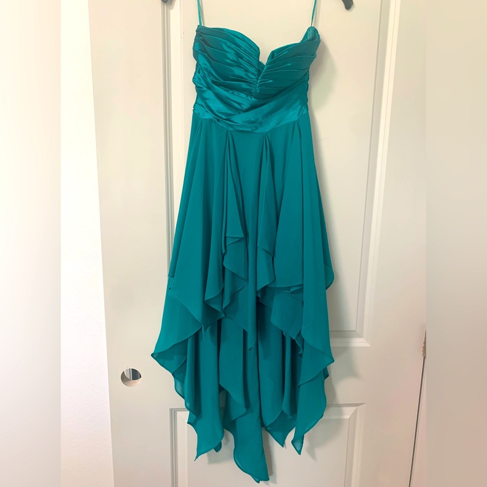 Strapless green homecoming or prom dress